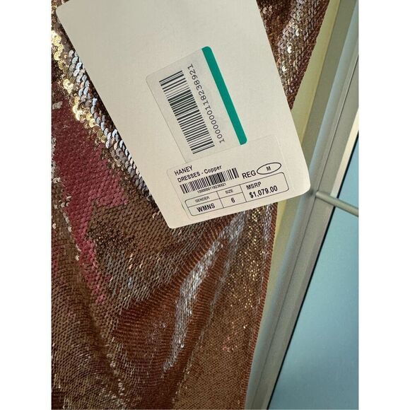 Haney NWT Sequin One-Shoulder Mini Dress in Copper Size 6 - Picture 9 of 9